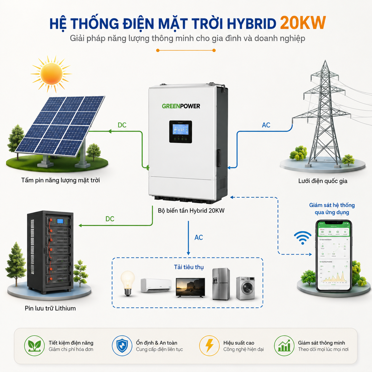 Gói Điện Mặt Trời 20KWP (Lưu Trữ 20KWH)